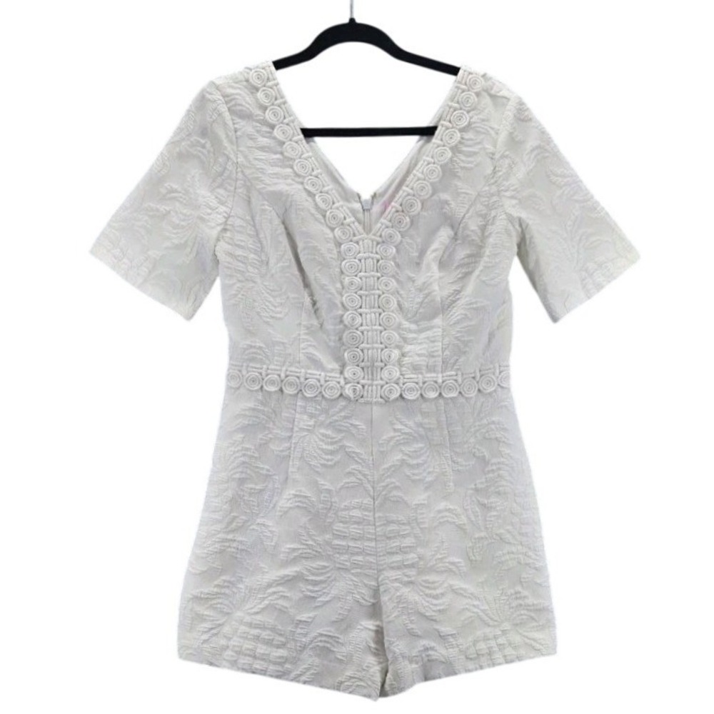Lilly Pulitzer White Zina Zip Up Shorts Romper Pineapple Woven Classiccore Sz 8